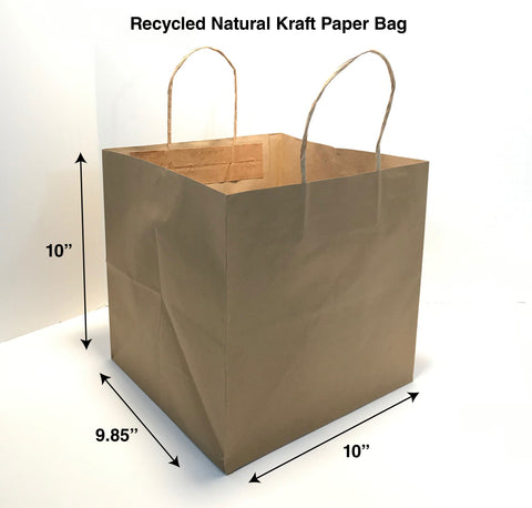 10" x 9.85" x 10" Natural Kraft Twisted Handle Paper Takeout Bag